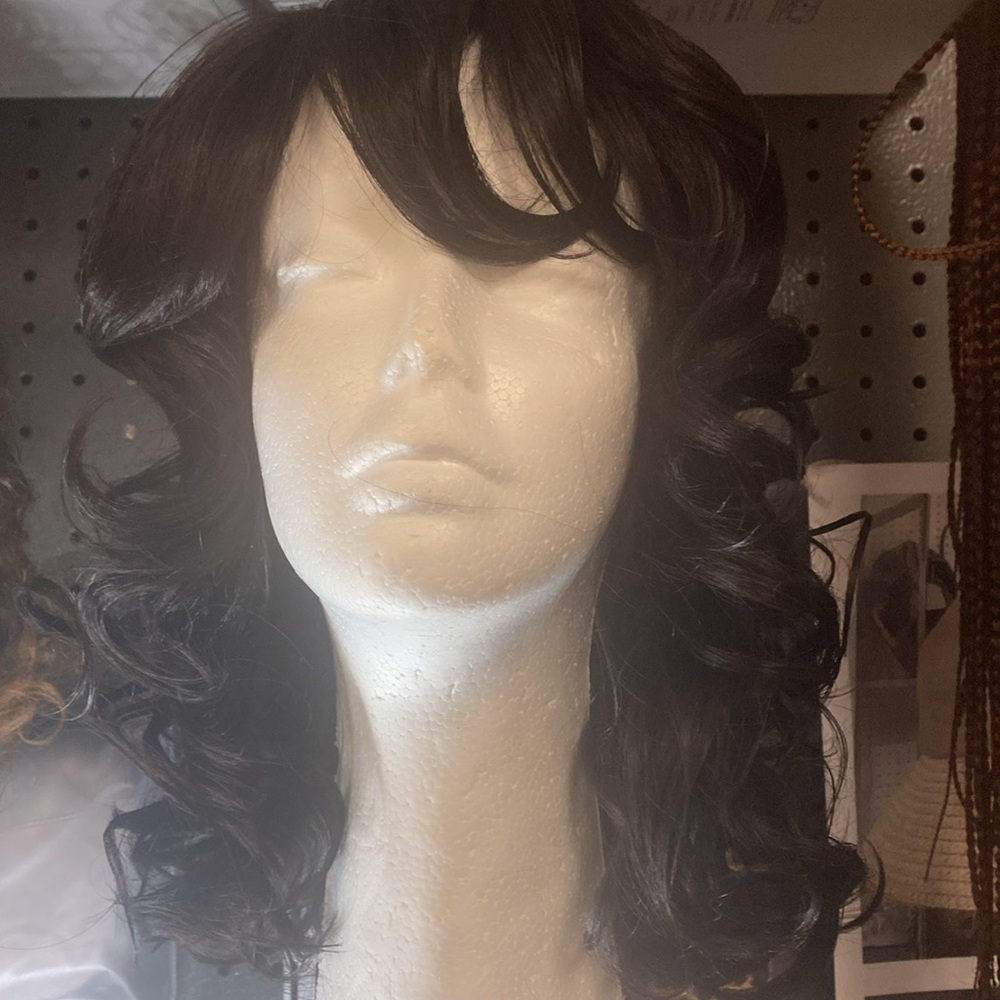 Black curly medium length wig